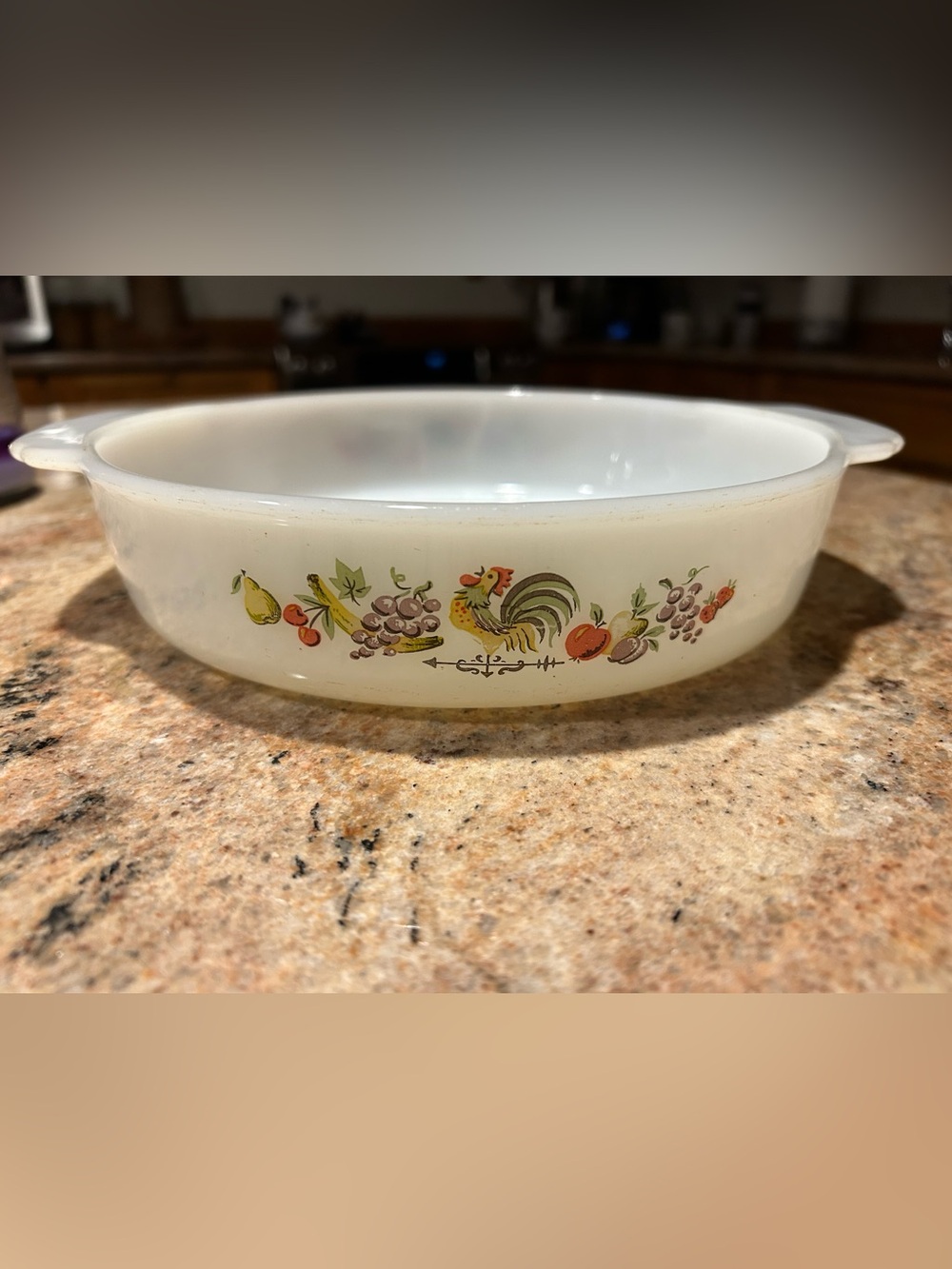 Vintage Fire King #450 “Chanticleer” 8” Round Baking Dish 2Qt.